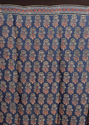Blue Printed Pure Silk Saree Without Blouse Piece