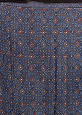 Blue Printed Pure Silk Saree Without Blouse Piece