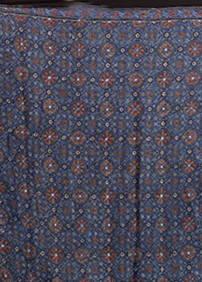 Blue Printed Pure Silk Saree Without Blouse Piece
