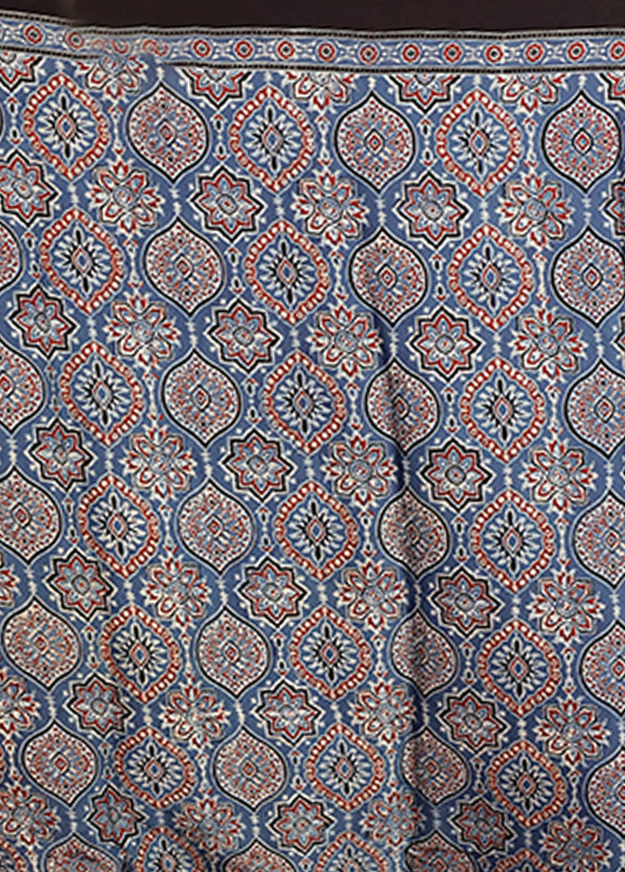 Blue Printed Pure Silk Saree Without Blouse Piece