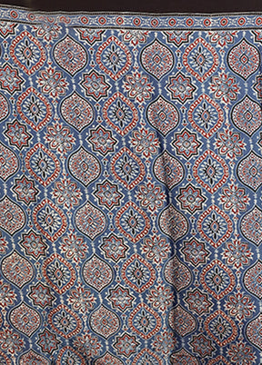 Blue Printed Pure Silk Saree Without Blouse Piece