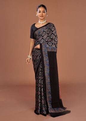 Black Printed Pure Silk Saree Without Blouse Piece