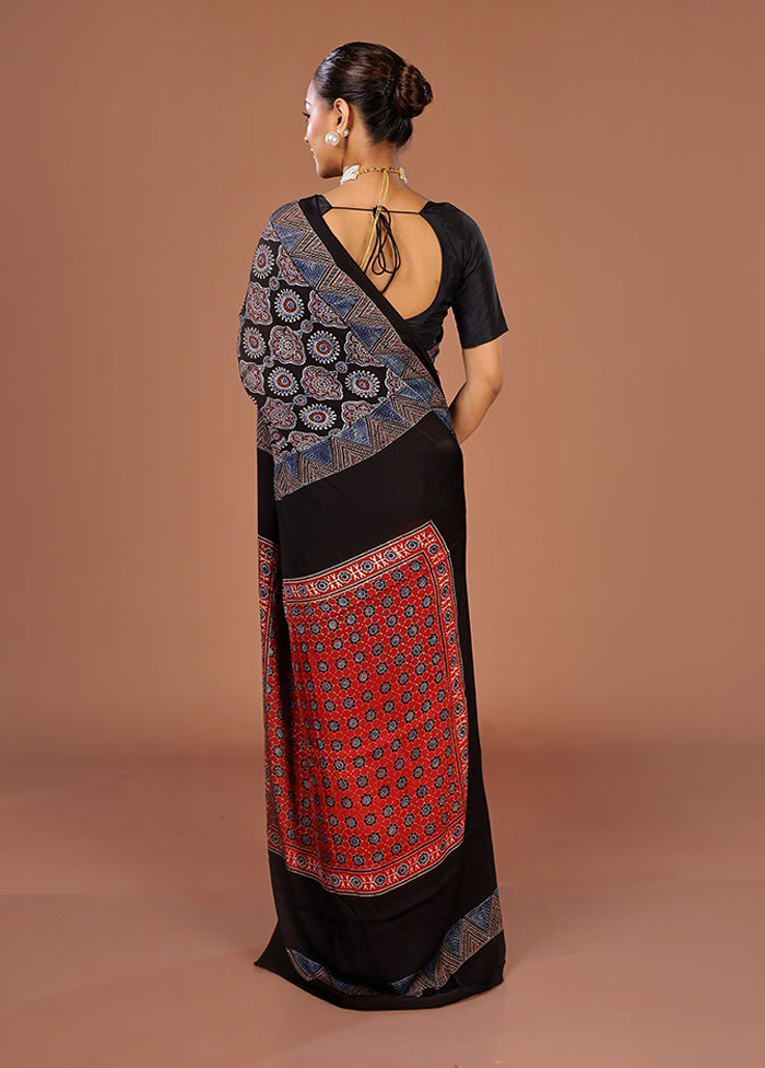 Black Printed Pure Silk Saree Without Blouse Piece