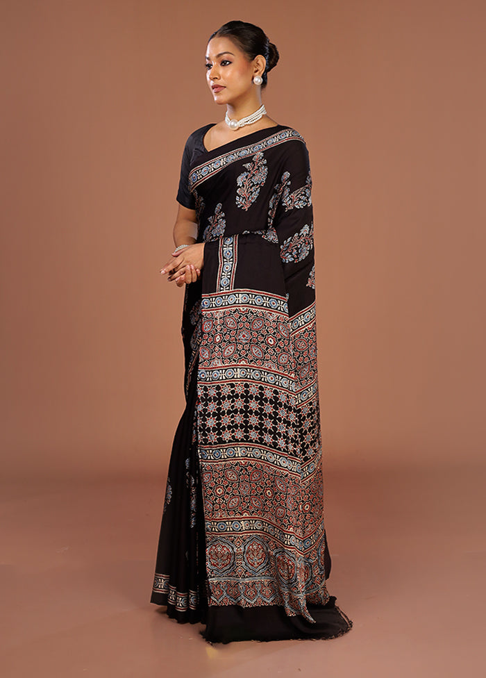 Black Printed Pure Silk Saree Without Blouse Piece