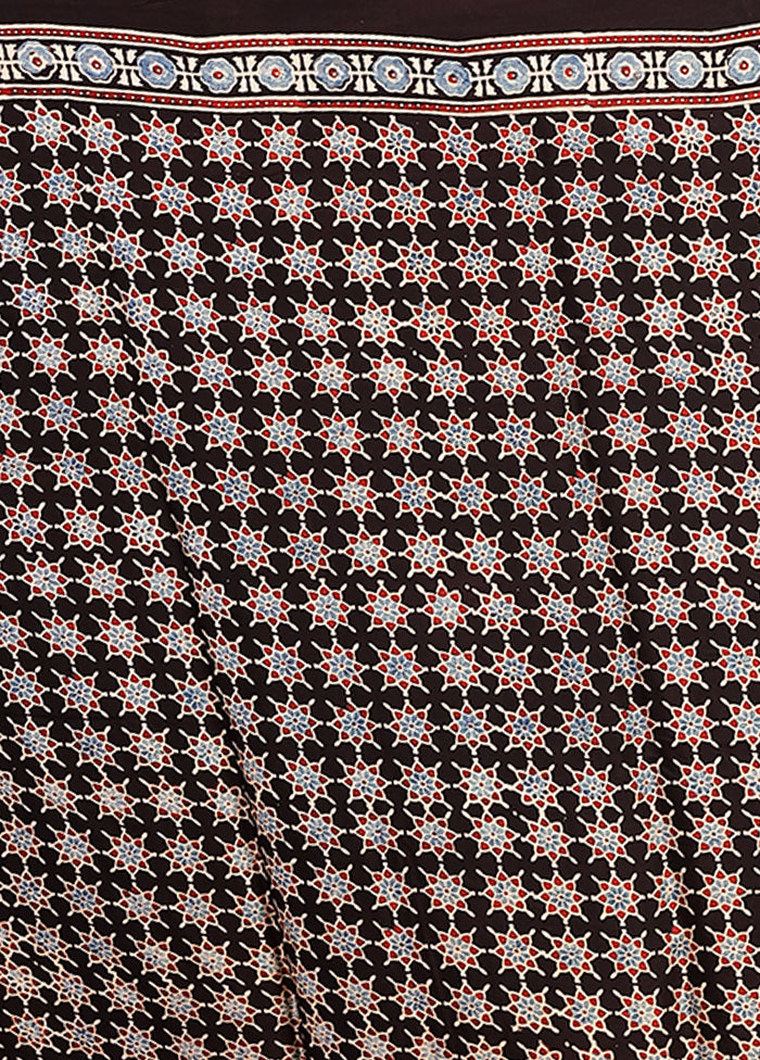 Black Printed Pure Silk Saree Without Blouse Piece
