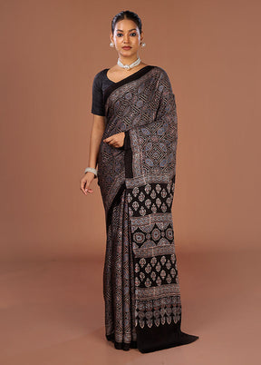 Black Printed Pure Silk Saree Without Blouse Piece