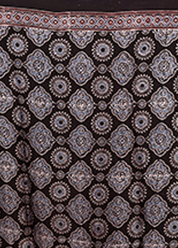 Black Printed Pure Silk Saree Without Blouse Piece