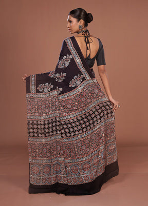Black Printed Pure Silk Saree Without Blouse Piece