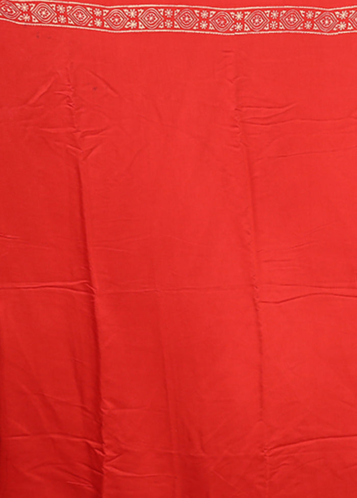 Red Printed Pure Silk Saree Without Blouse Piece