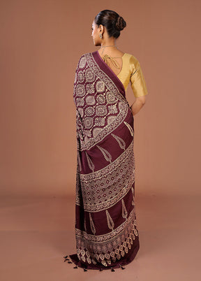 Purple Printed Pure Silk Saree Without Blouse Piece