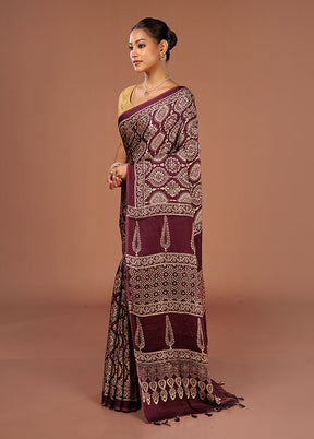 Purple Printed Pure Silk Saree Without Blouse Piece