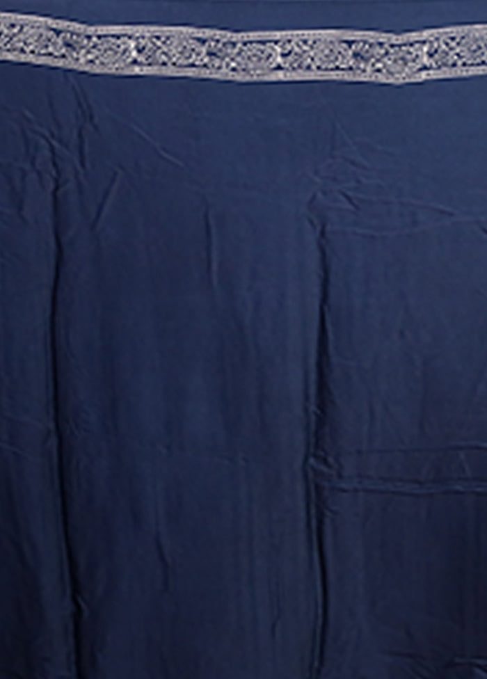 Blue Printed Pure Silk Saree Without Blouse Piece