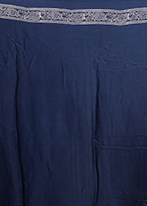 Blue Printed Pure Silk Saree Without Blouse Piece