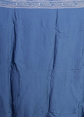 Blue Printed Pure Silk Saree Without Blouse Piece