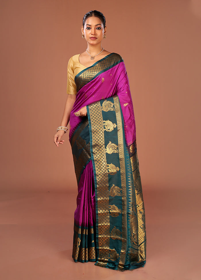 Purple Gadwal Silk Saree Without Blouse Piece