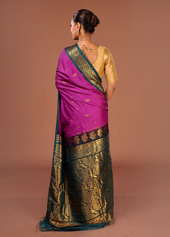 Purple Gadwal Silk Saree Without Blouse Piece