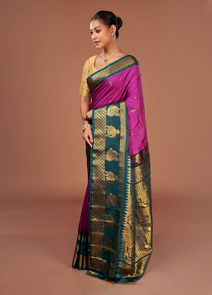 Purple Gadwal Silk Saree Without Blouse Piece