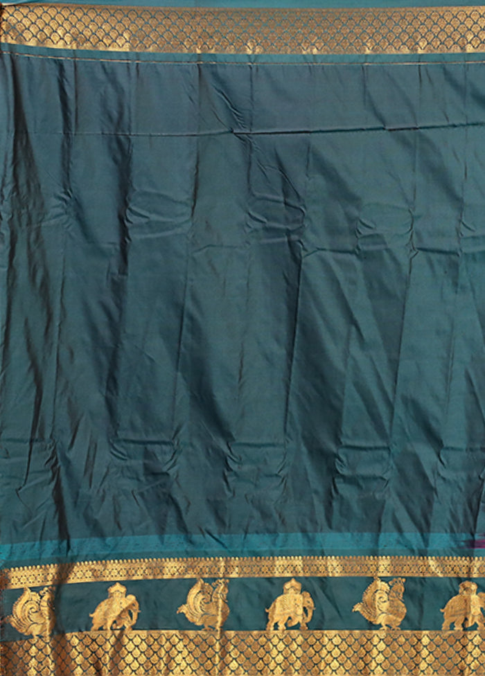 Purple Gadwal Silk Saree Without Blouse Piece