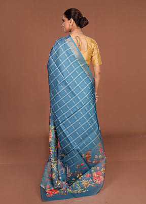 Blue Tussar Silk Saree With Blouse Piece