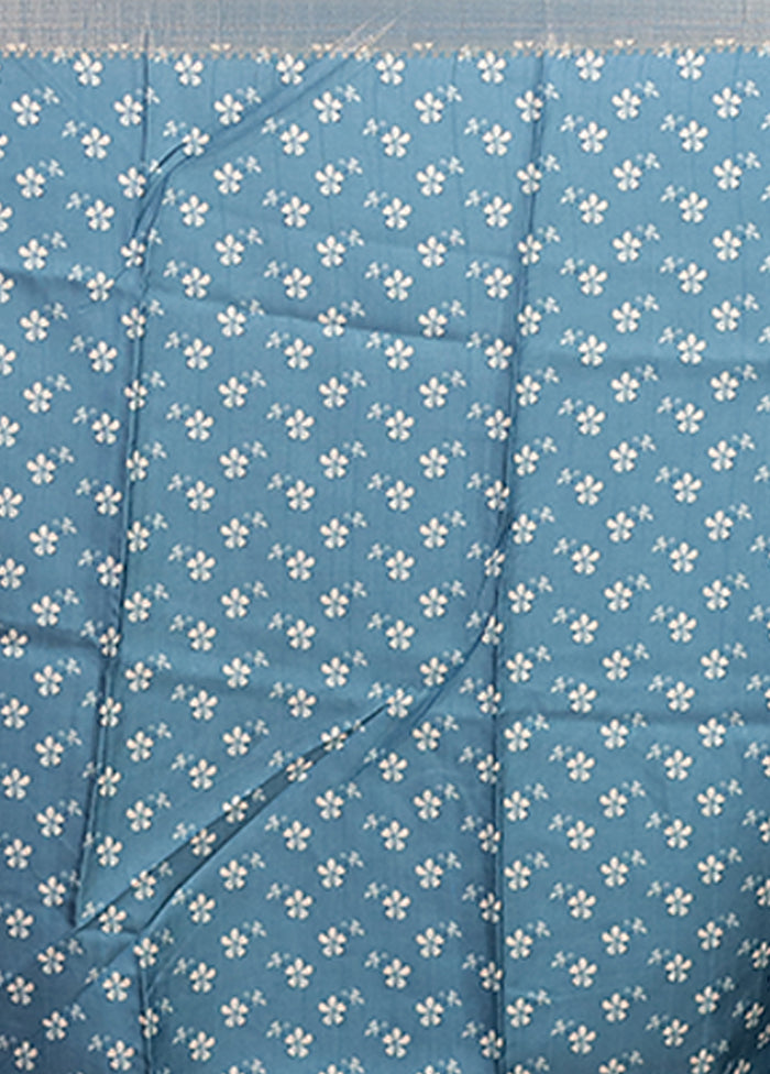 Blue Tussar Silk Saree With Blouse Piece
