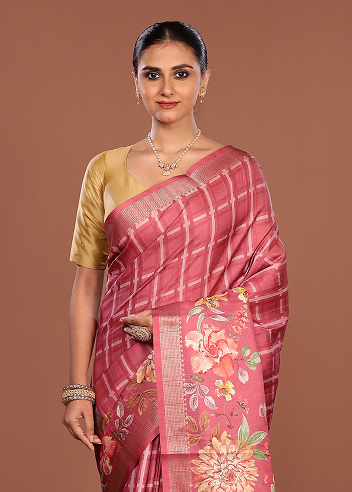 Pink Tussar Silk Saree With Blouse Piece