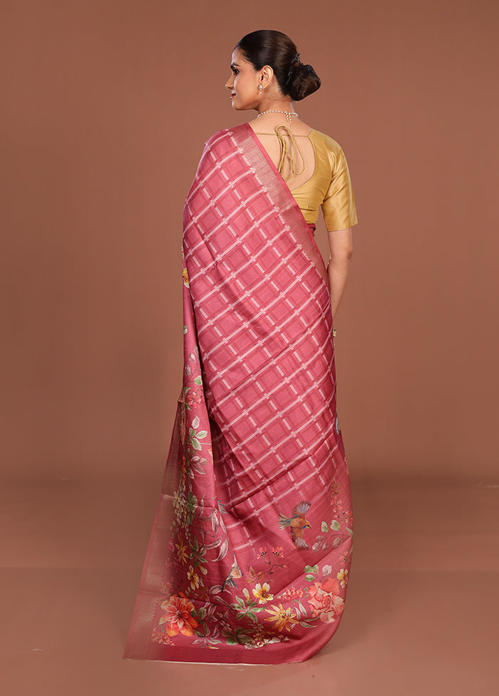 Pink Tussar Silk Saree With Blouse Piece