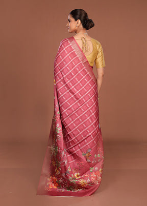 Pink Tussar Silk Saree With Blouse Piece