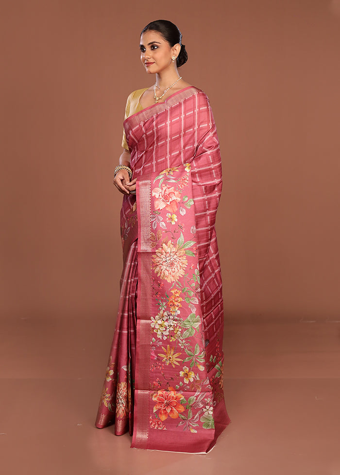 Pink Tussar Silk Saree With Blouse Piece