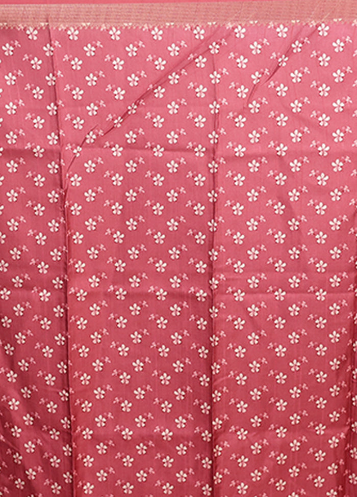 Pink Tussar Silk Saree With Blouse Piece