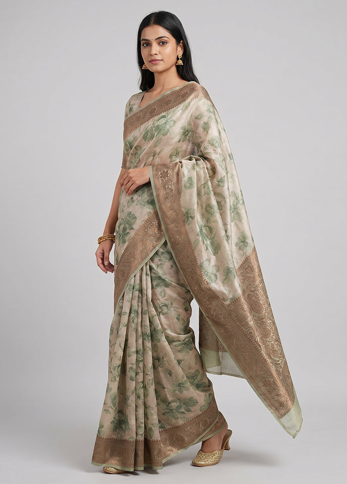 Cream Tussar Silk Saree With Blouse Piece