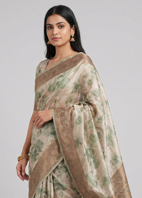 Cream Tussar Silk Saree With Blouse Piece