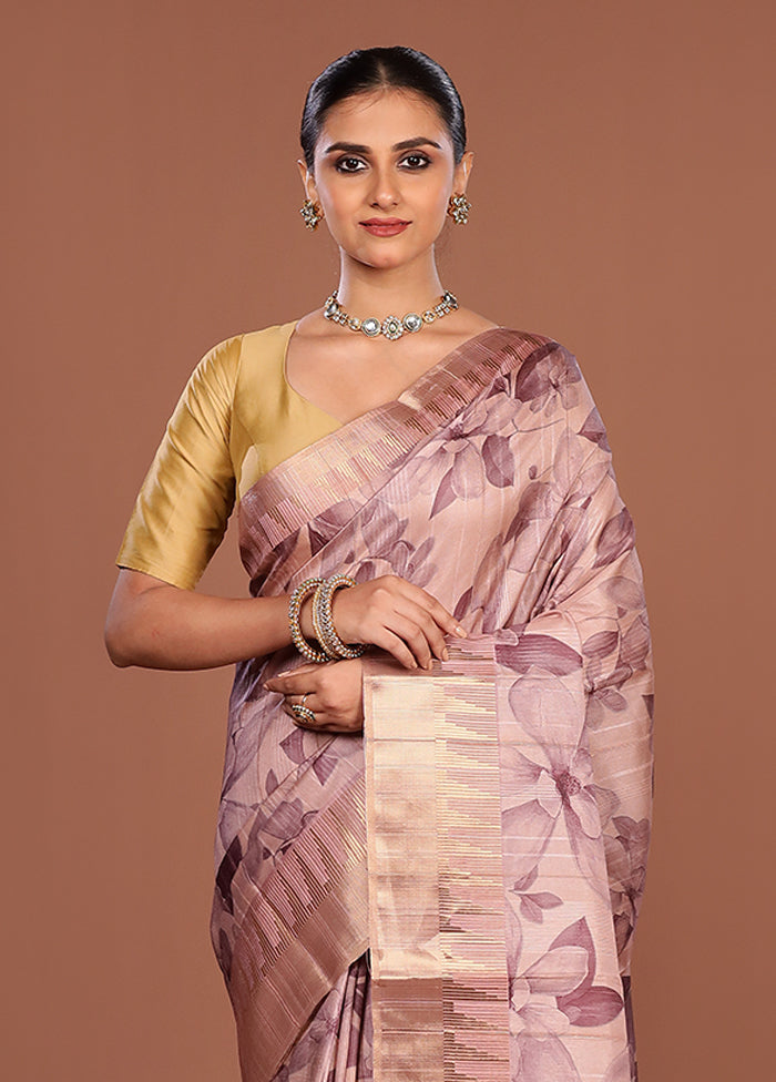 Pink Tussar Silk Saree With Blouse Piece