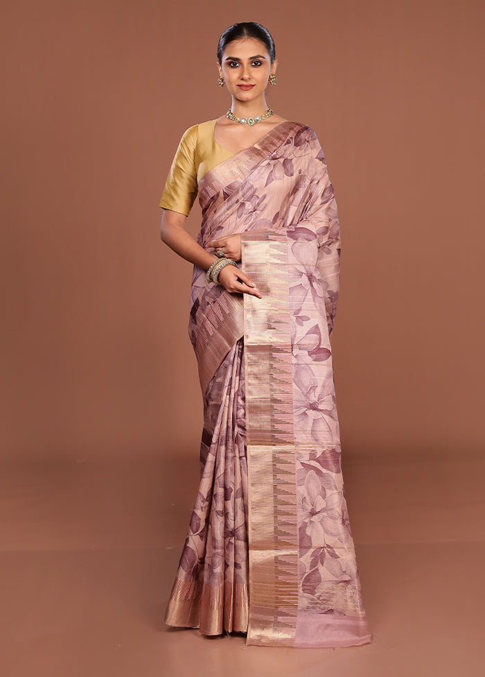 Pink Tussar Silk Saree With Blouse Piece