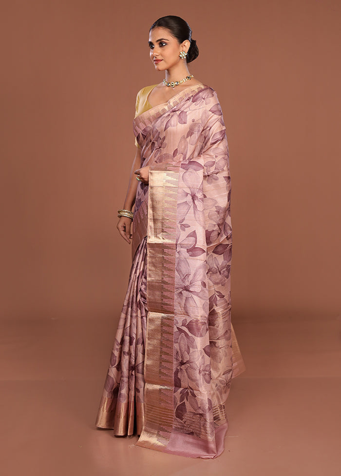Pink Tussar Silk Saree With Blouse Piece