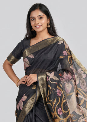 Black Tussar Silk Saree With Blouse Piece
