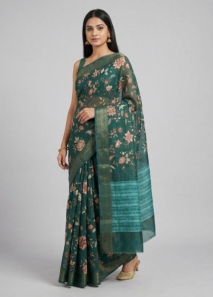 Green Tussar Silk Saree With Blouse Piece