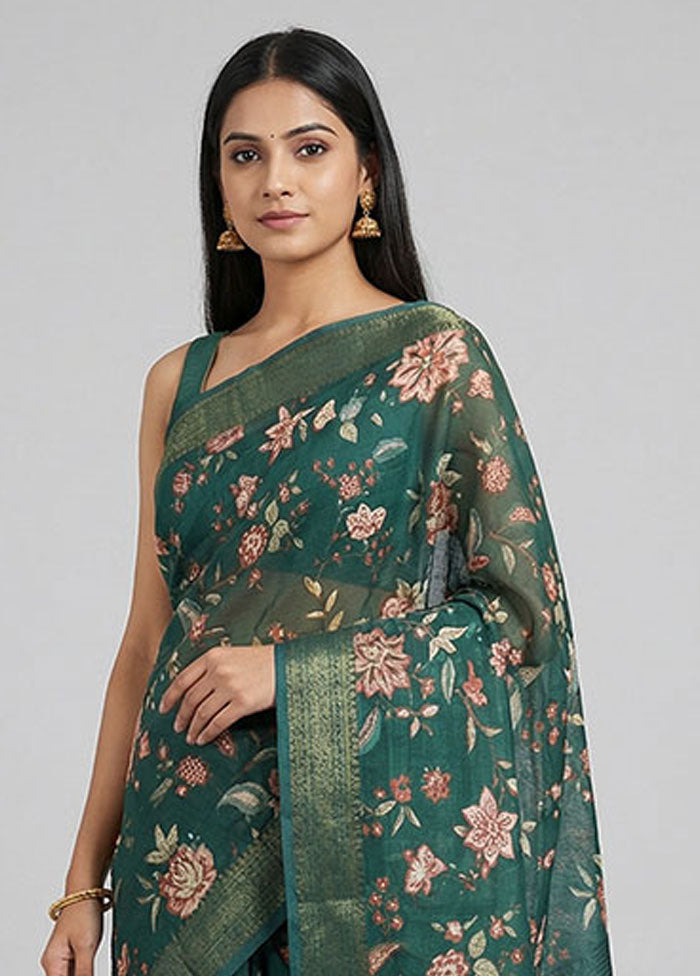Green Tussar Silk Saree With Blouse Piece