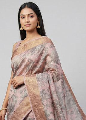 Pink Tussar Silk Saree With Blouse Piece