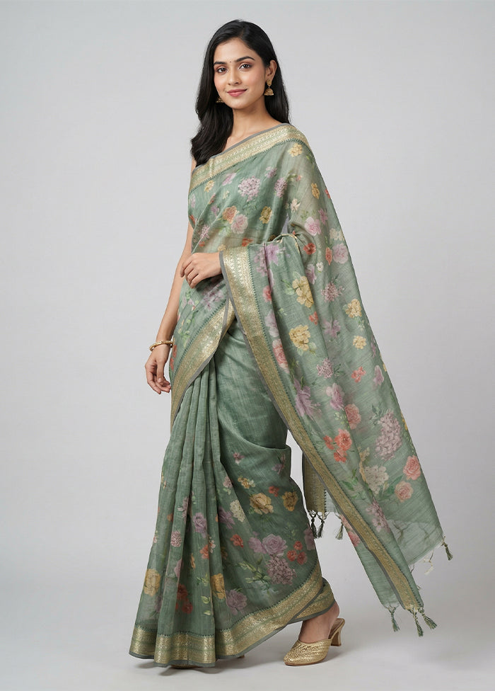 Green Tussar Silk Saree With Blouse Piece