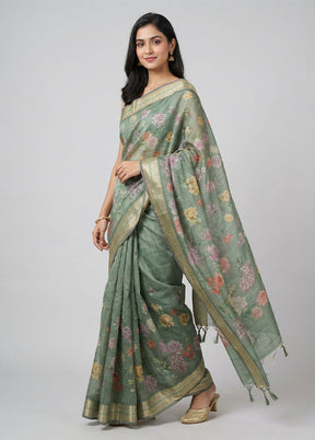 Green Tussar Silk Saree With Blouse Piece