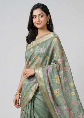 Green Tussar Silk Saree With Blouse Piece
