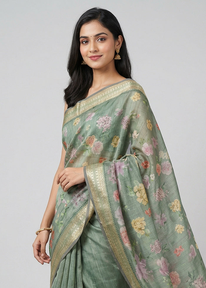 Green Tussar Silk Saree With Blouse Piece