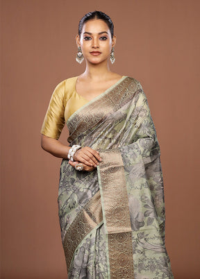 Green Tussar Silk Saree With Blouse Piece