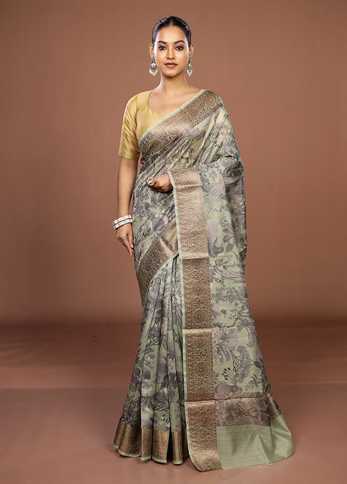 Green Tussar Silk Saree With Blouse Piece