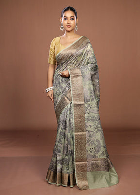 Green Tussar Silk Saree With Blouse Piece