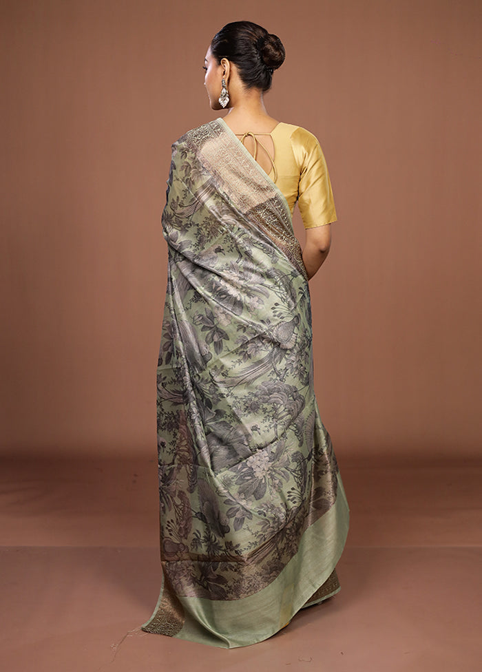 Green Tussar Silk Saree With Blouse Piece