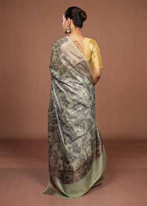 Green Tussar Silk Saree With Blouse Piece