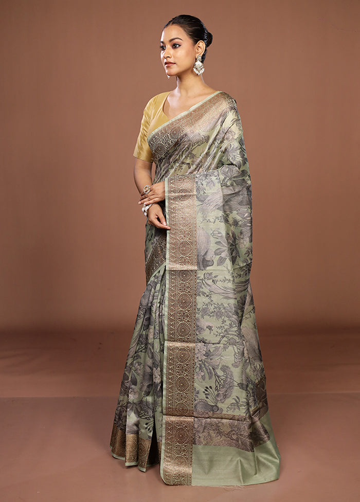 Green Tussar Silk Saree With Blouse Piece