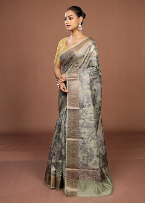 Green Tussar Silk Saree With Blouse Piece