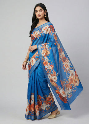 Blue Tussar Silk Saree With Blouse Piece